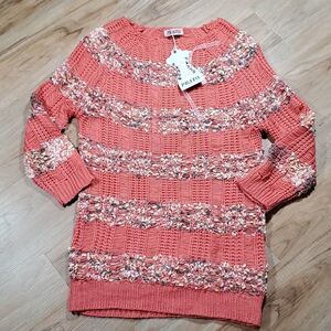 🔹️🔺️NWT Prato Coral & Cream Loose Knit 3/4 Sleeve Loose Knit Sweater Medium